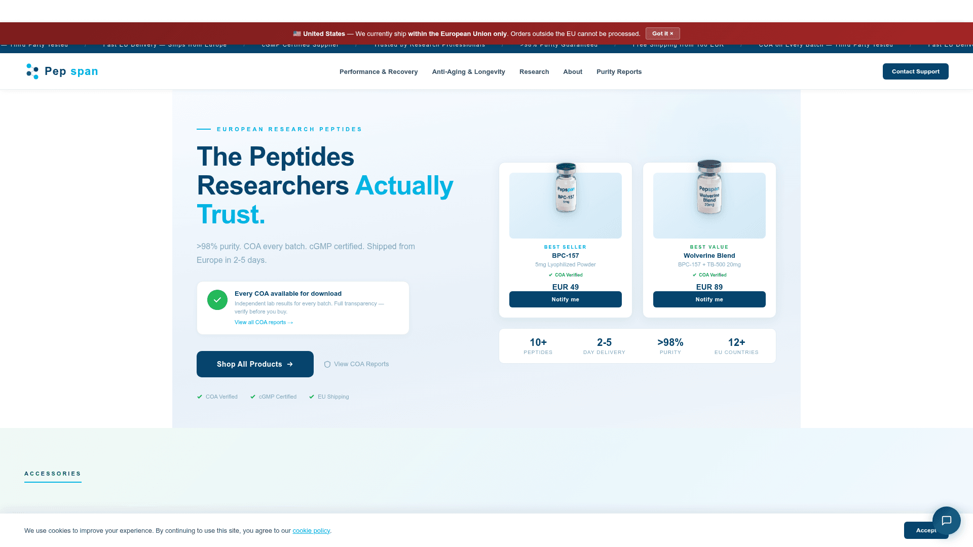 Pepspan homepage screenshot